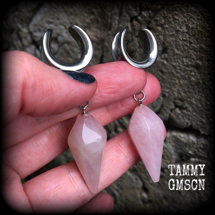 Rose quartz gauged earrings 