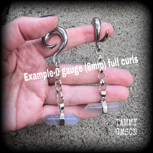 Grey agate gemstone gauged earrings-Gemstone hangers