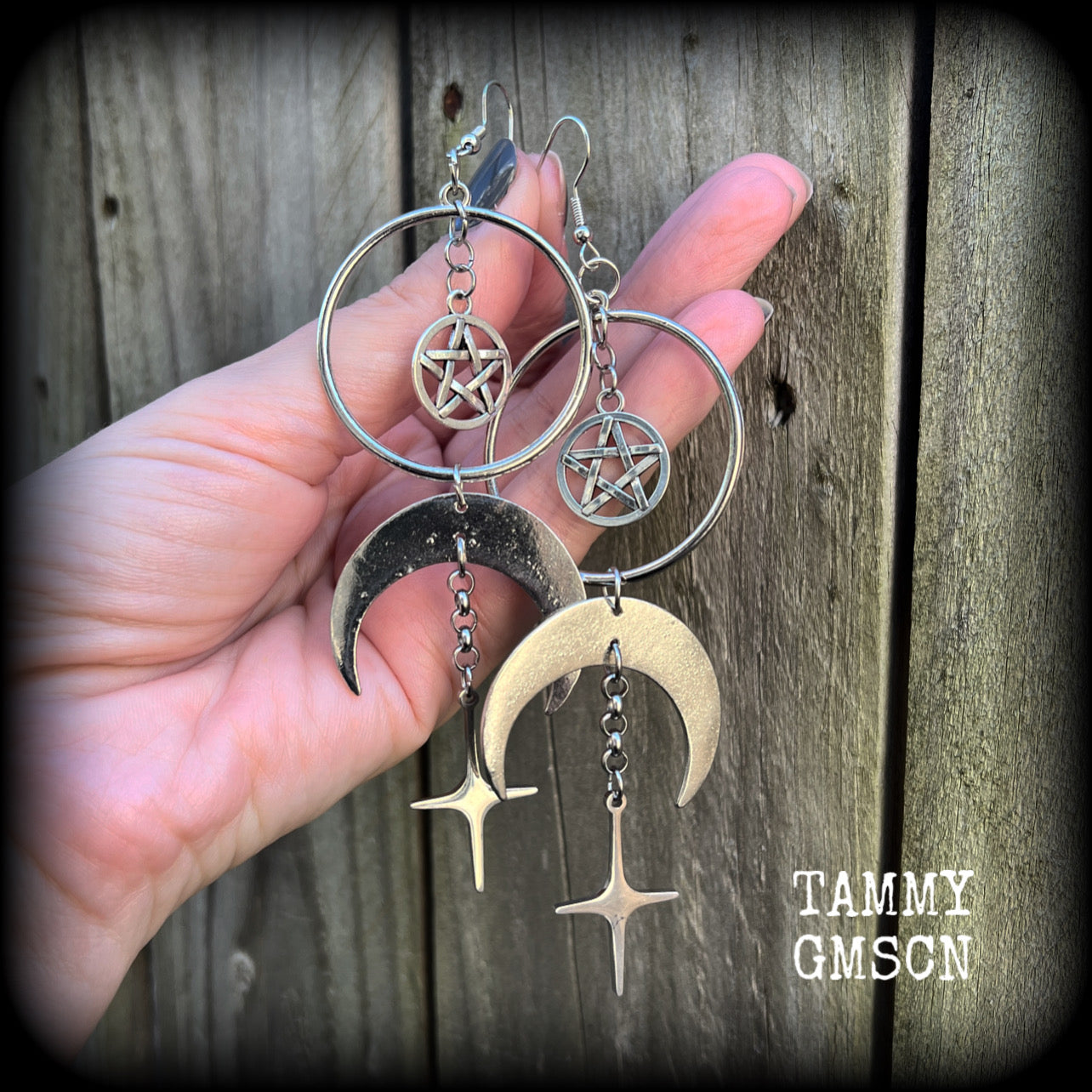 Crescent moon and pentagram earrings-MCM earrings