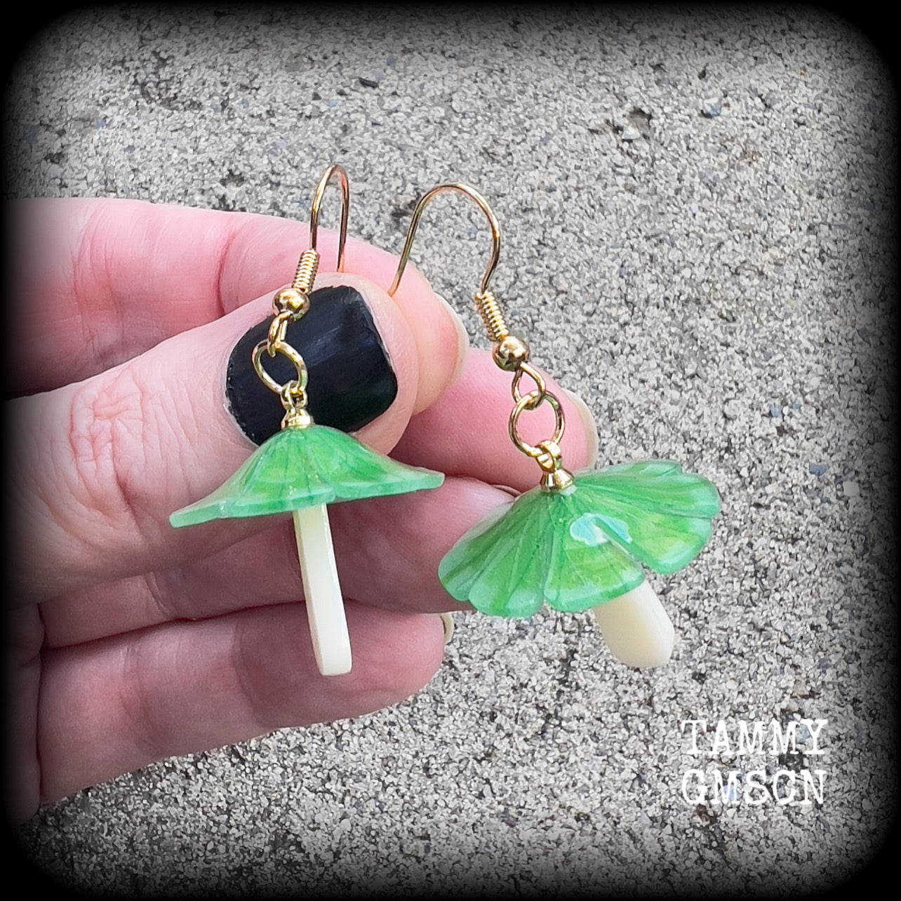 Green mushroom earrings-Alice in Wonderland earrings