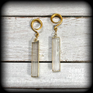 Selenite gauged earrings