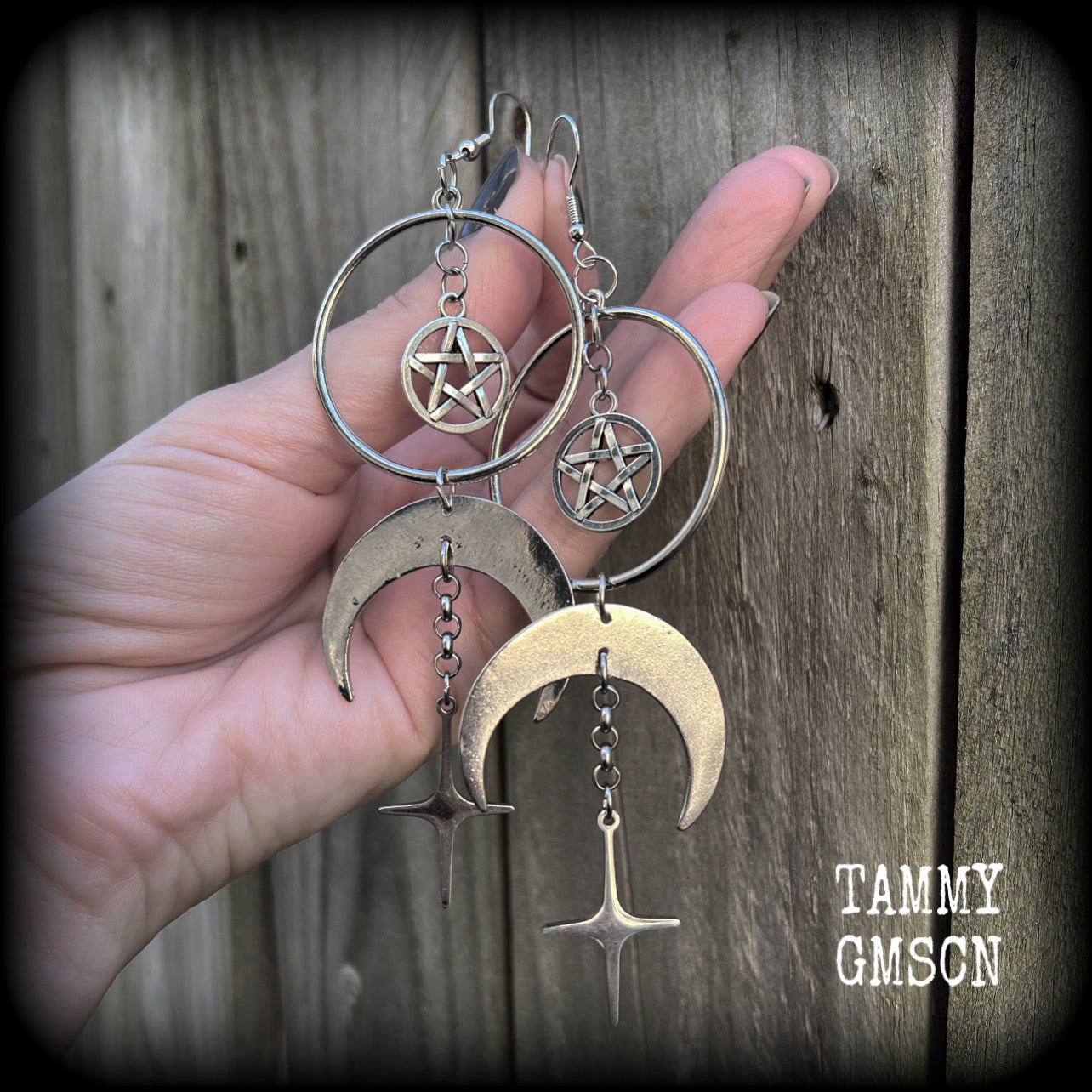 Crescent moon and pentagram earrings-MCM earrings