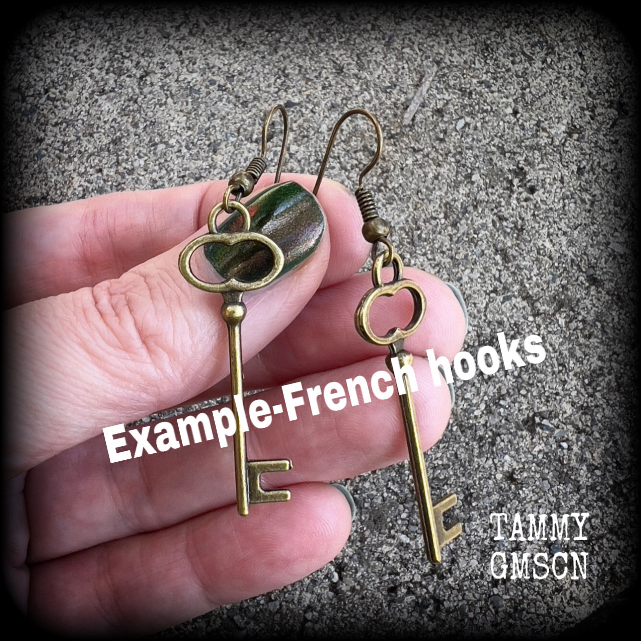 Antique bronze key earrings