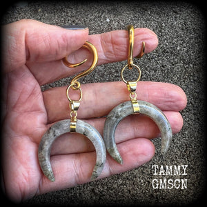 Labradorite crescent moon gauged earrings