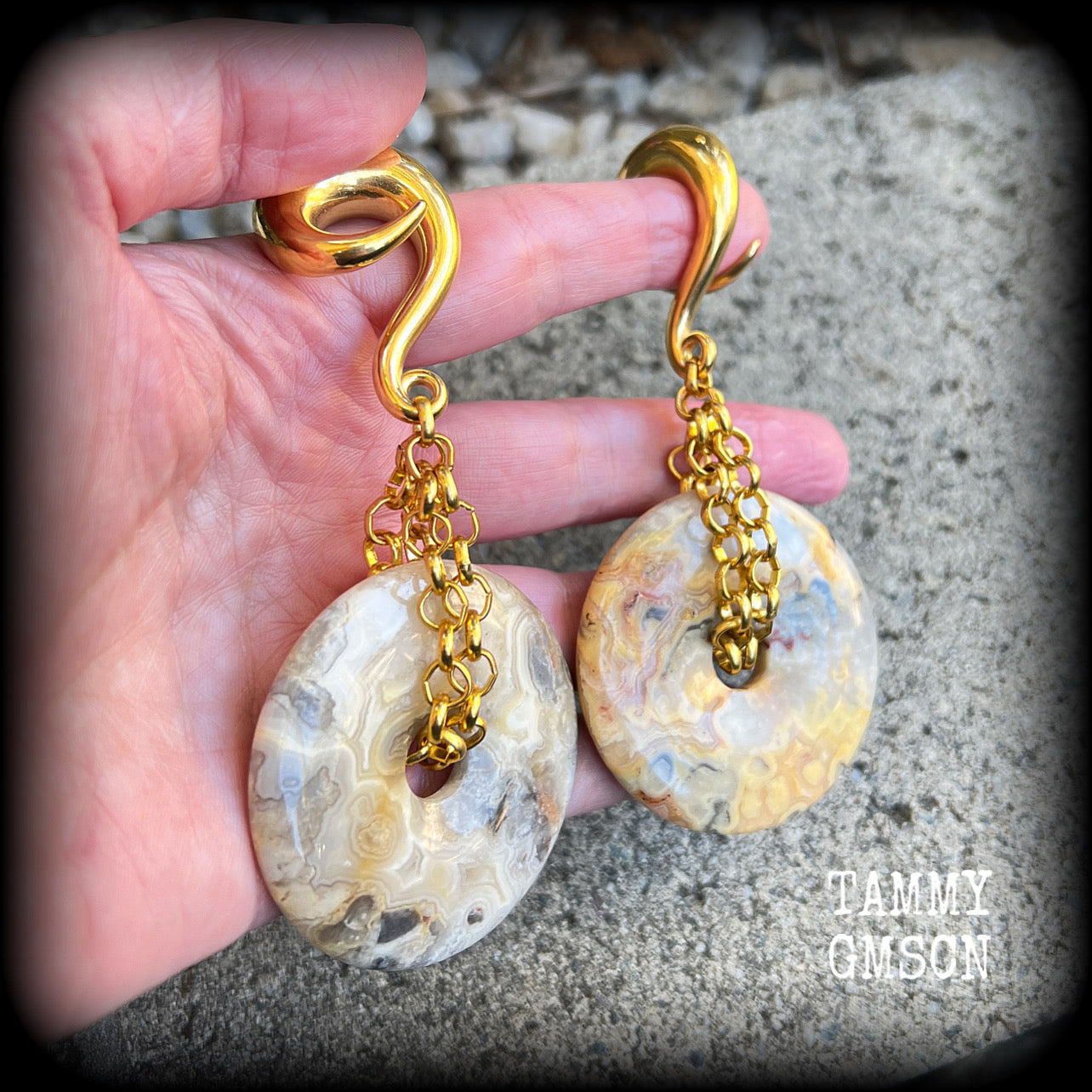 Crazy lace agate gauge earrings-Ear weights