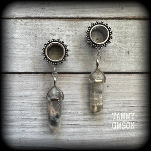 Ornate Lace agate tunnel dangles