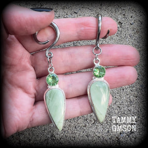 Serpentine and green garnet gauged earrings-Hanging gauges