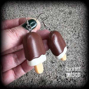 Chocolate ice cream earrings Ice creams Kitsch earrings Soft serve earrings Novelty earrings Party favours Birthday party Pierced ears Stretched lobes Ear gauges Stocking stuffers Cake earrings Chocolate earrings