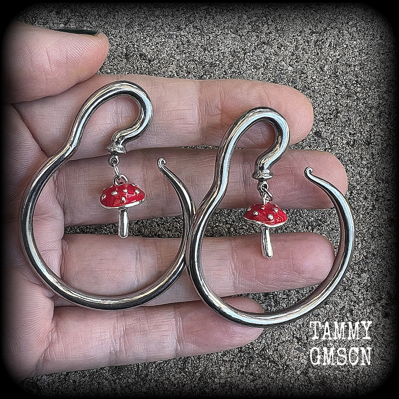 Red mushroom ear hangers