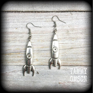 Retro rocket earrings-Space ship earrings