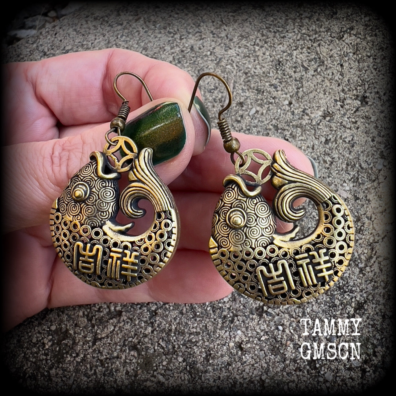 Brass lucky fish earrings