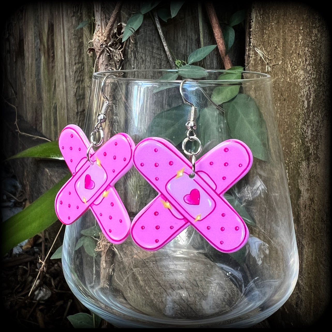 Pink plaster heart earrings