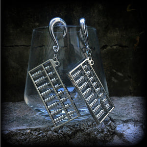 Abacus gauged earrings-Silver ear weights