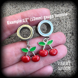 Cherry tunnel earrings-Rockabilly earrings