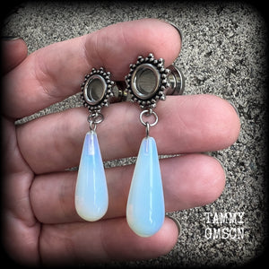 Ornate Opalite teardrop tunnel dangles