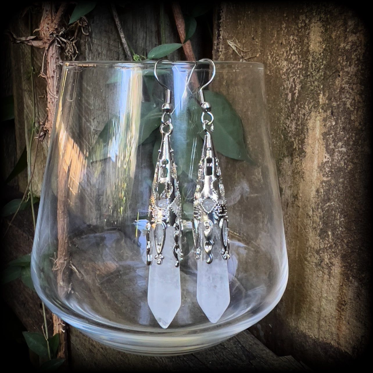 Gothic quartz earrings-Gemstone earrings