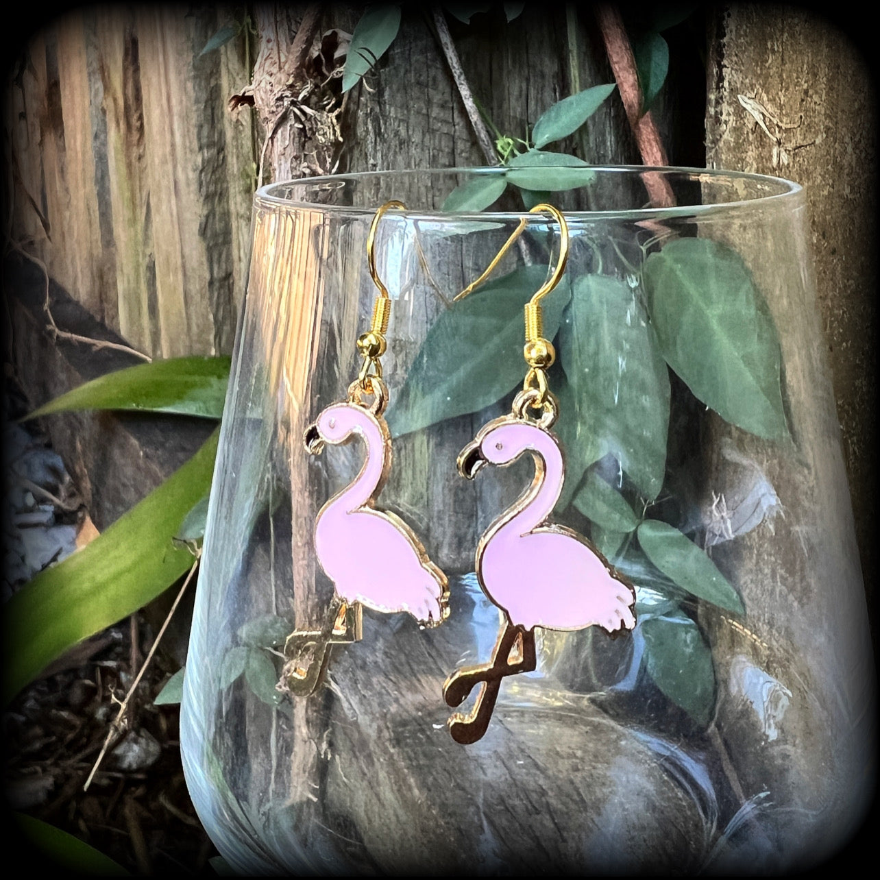 Pink flamingo earrings-Bird earrings