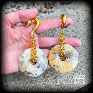 Crazy lace agate gauge earrings-Ear weights