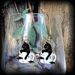 Black cat and coffee cup earrings