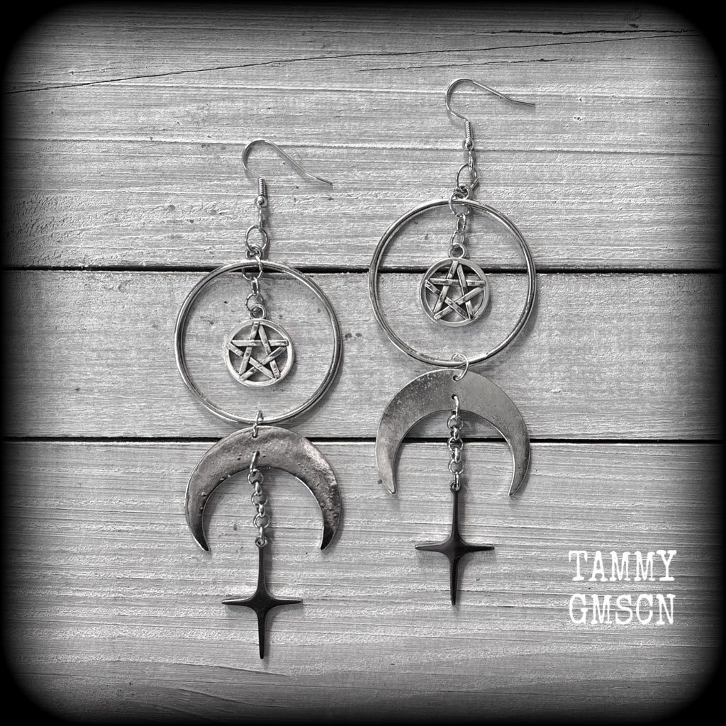 Crescent moon and pentagram earrings-MCM earrings