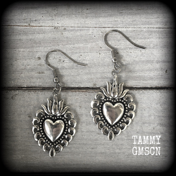 Sacred heart earrings-Milagros heart earrings