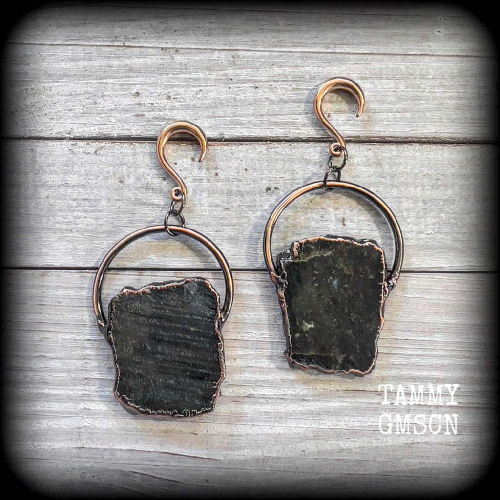 Labradorite slice gauged earrings