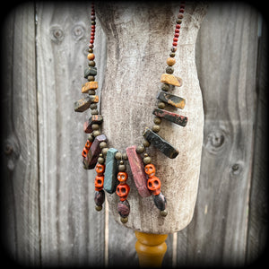 One of a kind Papa Legba skull necklace-Picasso jasper necklace