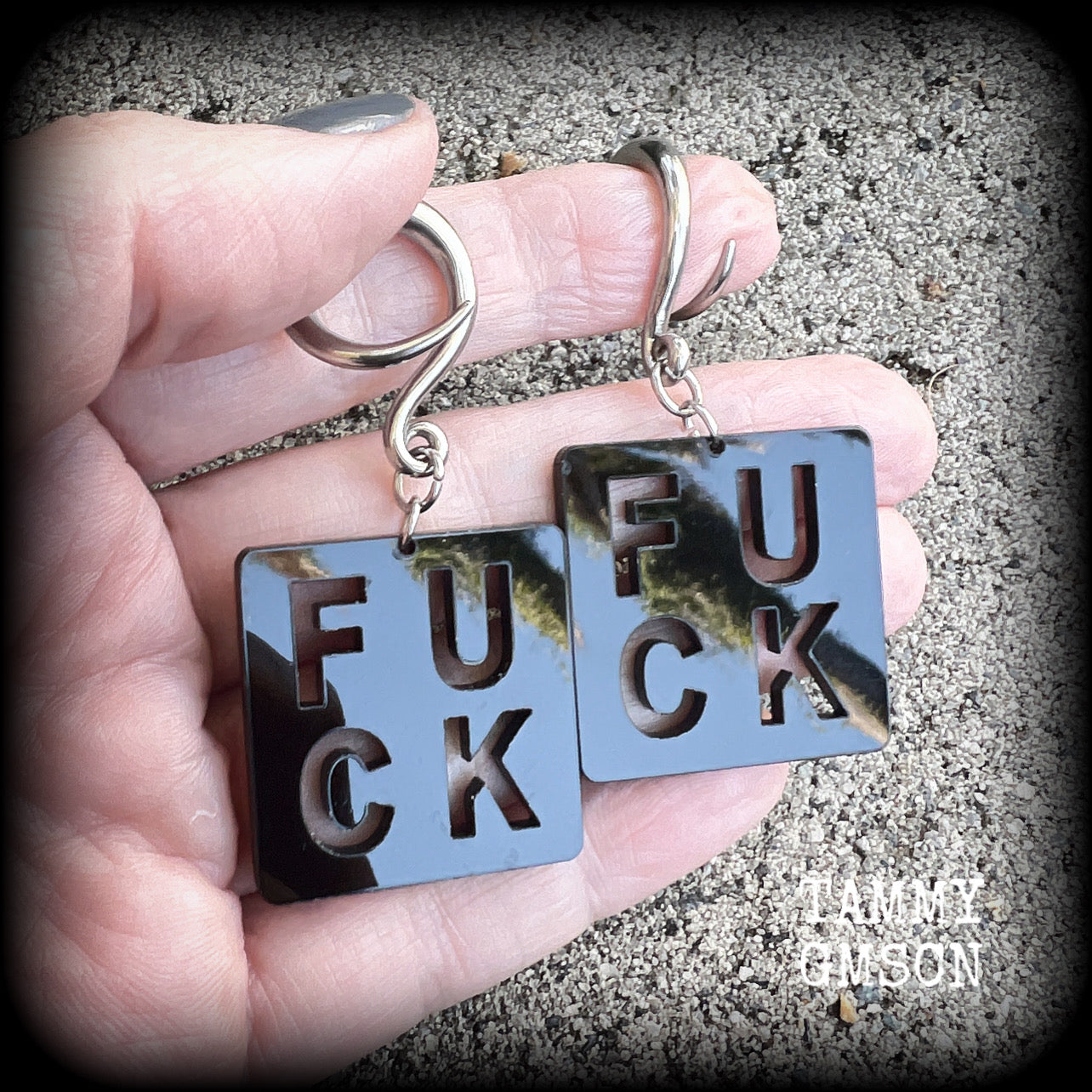 Fuck earrings Swear word jewelry Game tile Board games Earrings Ear jewelry Jewelry Punk grrl Punk earrings Punk jewelry Riot girl Riot grrl Punk fashion Offensive Secret santa Christmas gifts Kriss Kringle 4mm 6mm 8mm 10mm 12mm 14mm 16mm 19mm 22mm