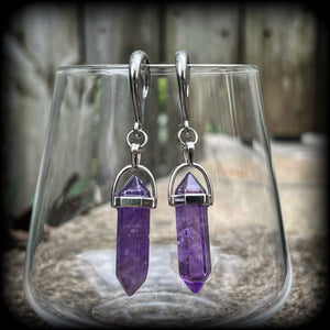 Amethyst gauged earrings Amethyst ear weights 6 gauge ear weights Gemstone ear hangers Body jewelry 6g 2g 0g 00g 1/2” 9/16” 5/8” 3/4” 7/8” 1” 1.10” 1.18” Ear gauges Stretched ears Stretched lobes Putple gemstone earrings Cottagecore Fairycore 