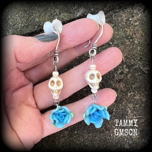 Skull and Rose Day of the Dead earrings