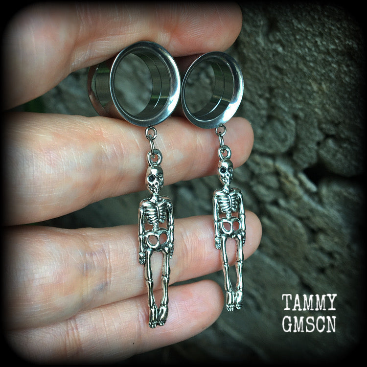 Skeleton tunnel dangles-Halloween tunnel earrings