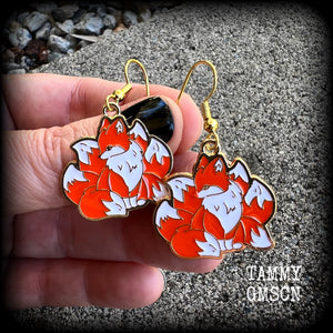 Red fox earrings-Kitsune earrings