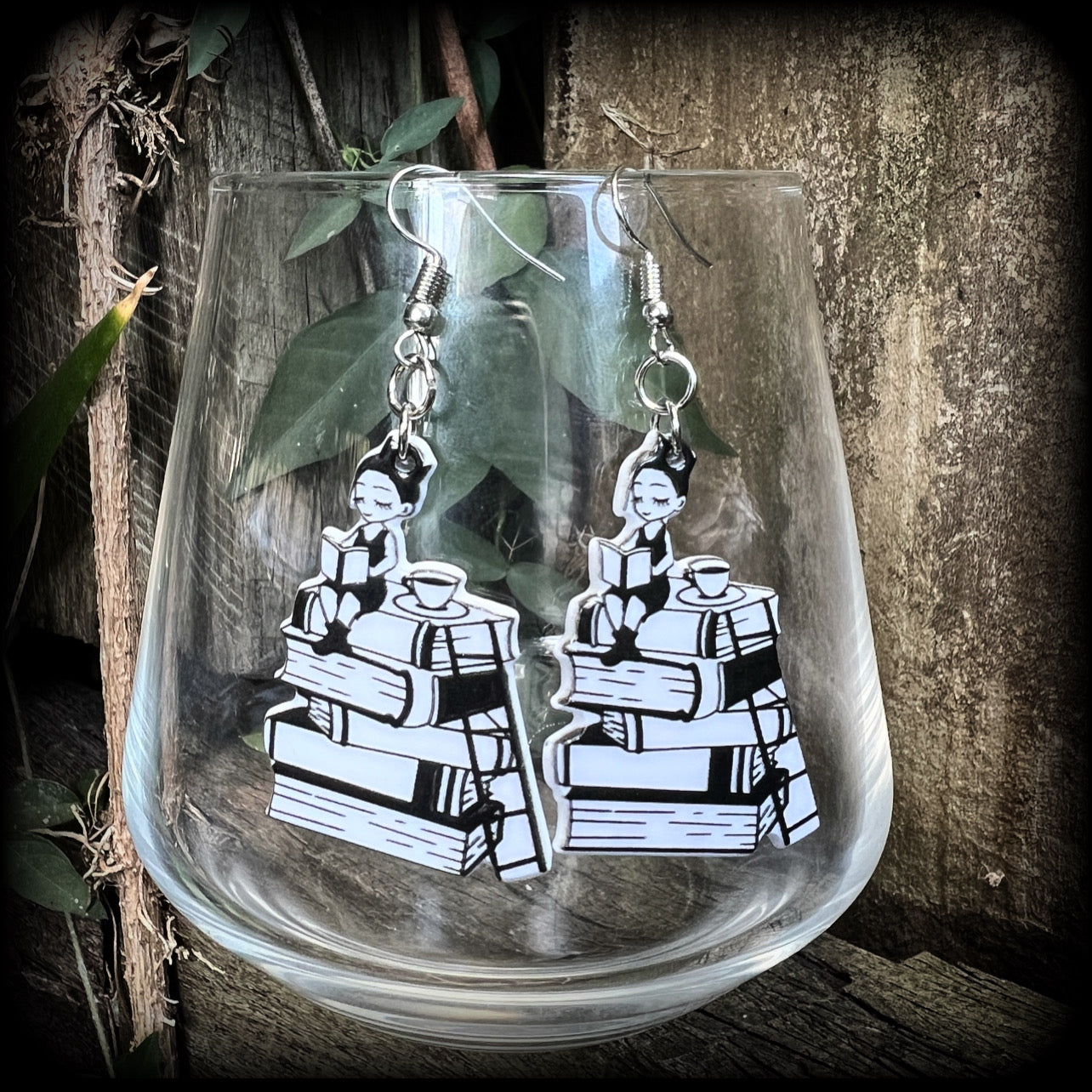 Book stack earrings 