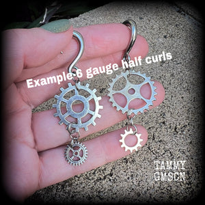 Cog ear gauges-Steampunk gauged earrings