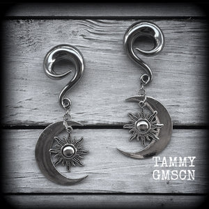 Sun and moon esoteric earrings-Gauged earrings