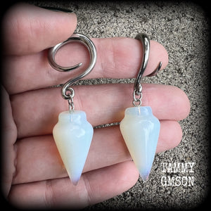 Opalite gauged earrings-Gemstone earrings