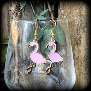 Pink flamingo earrings-Bird earrings