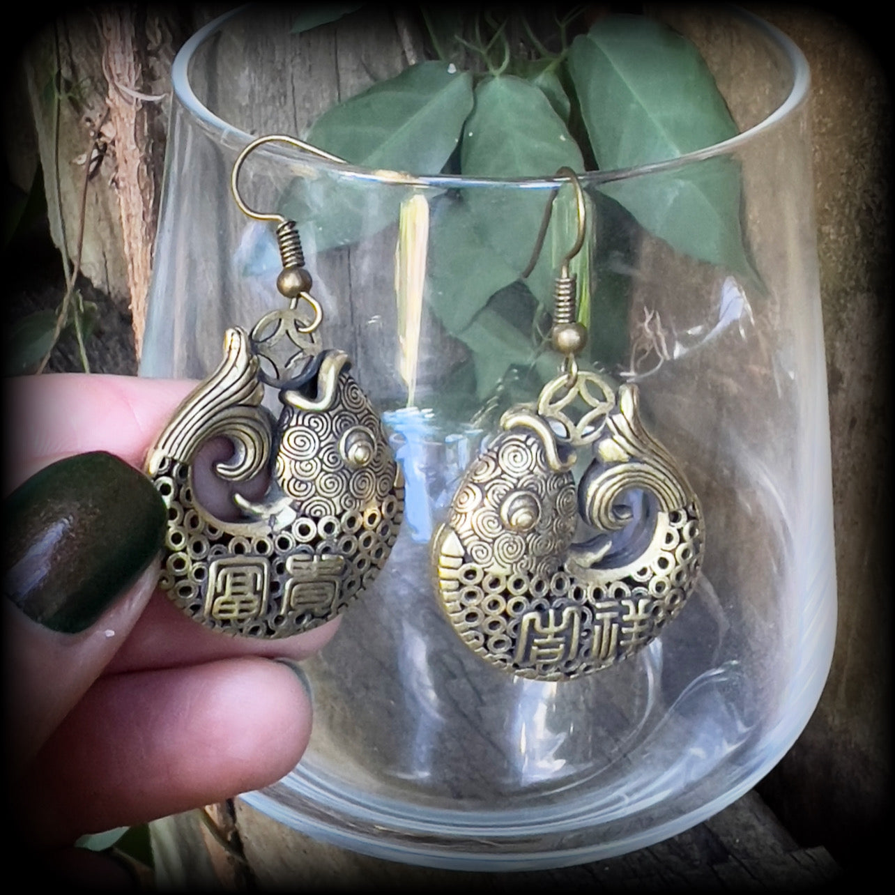 Brass lucky fish earrings