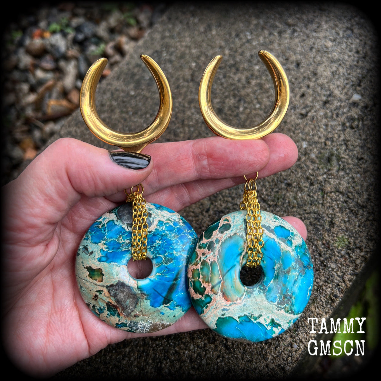 Turquoise ocean jasper ear weights-Gauged earrings