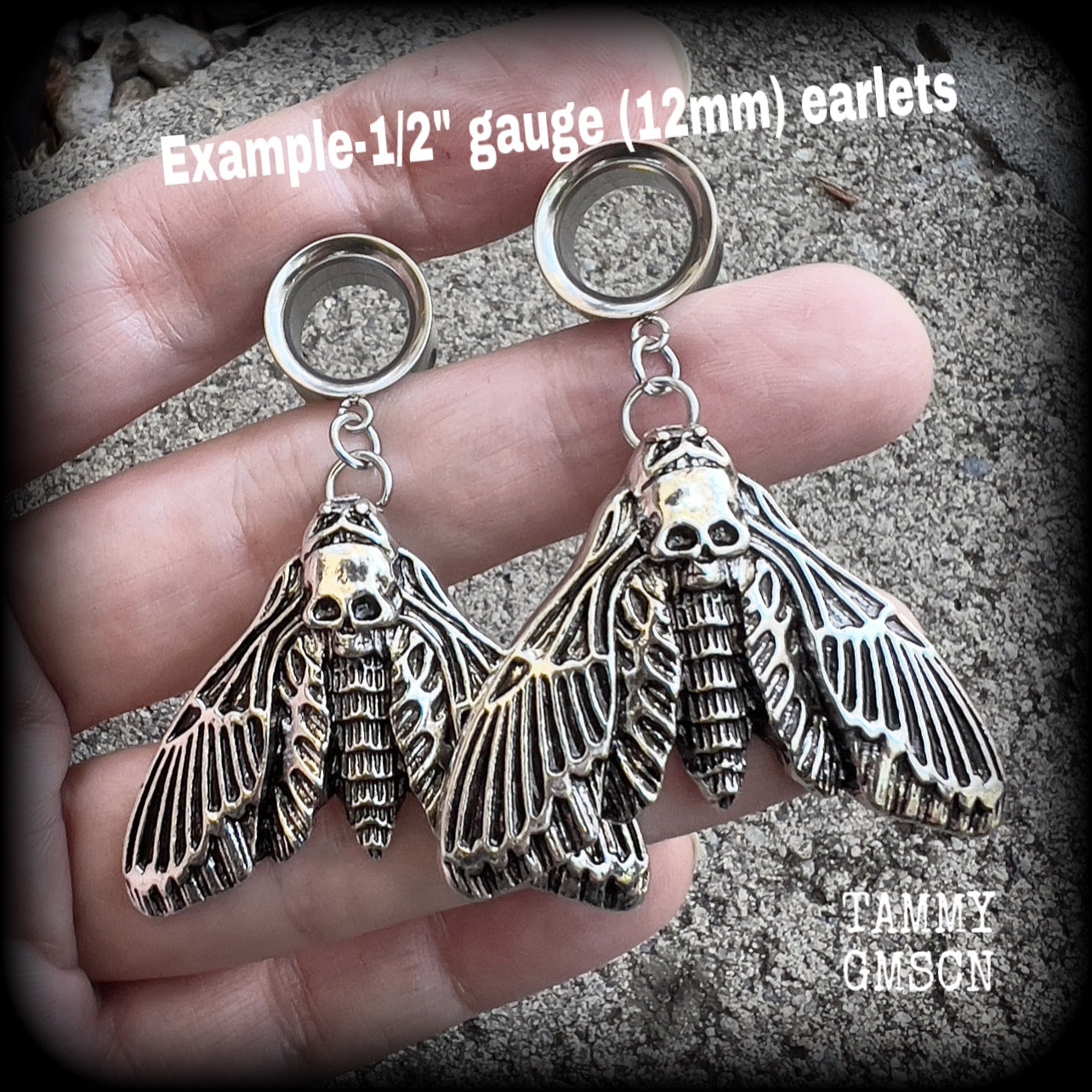 Deaths head moth tunnel earrings