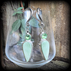 Serpentine and green garnet gauged earrings-Hanging gauges