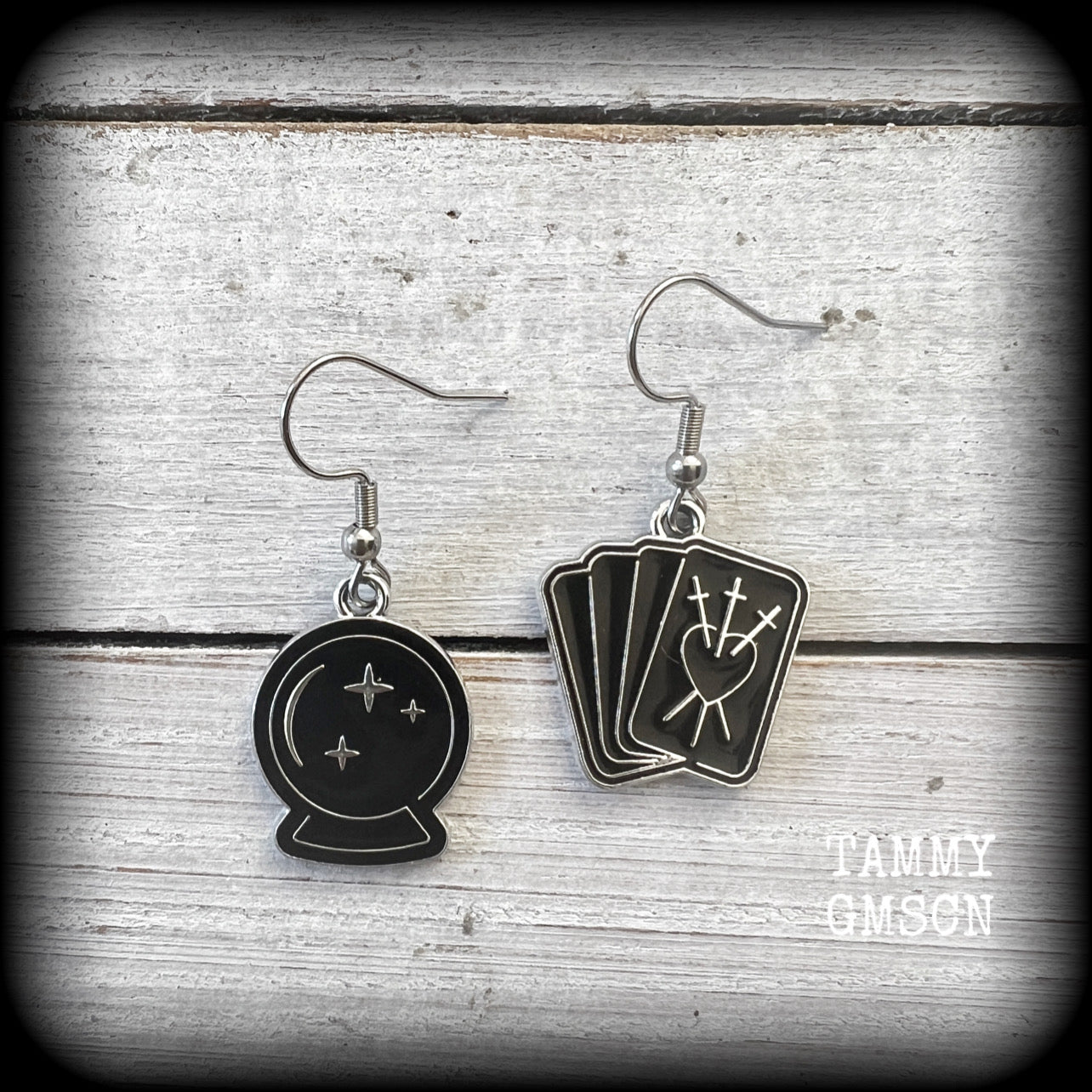 Crystal ball earrings Tarot cards earrings Esoteric jewelry Halloween earrings Spooky cute jewellery Black Friday