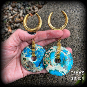 Turquoise ocean jasper ear weights-Gauged earrings