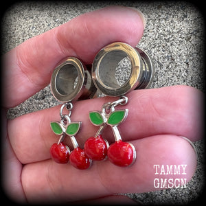 Cherry tunnel earrings-Rockabilly earrings