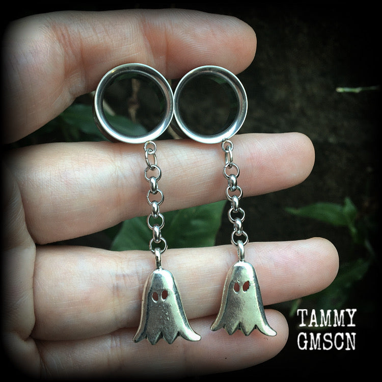 Ghost tunnel earrings-Halloween tunnel dangles