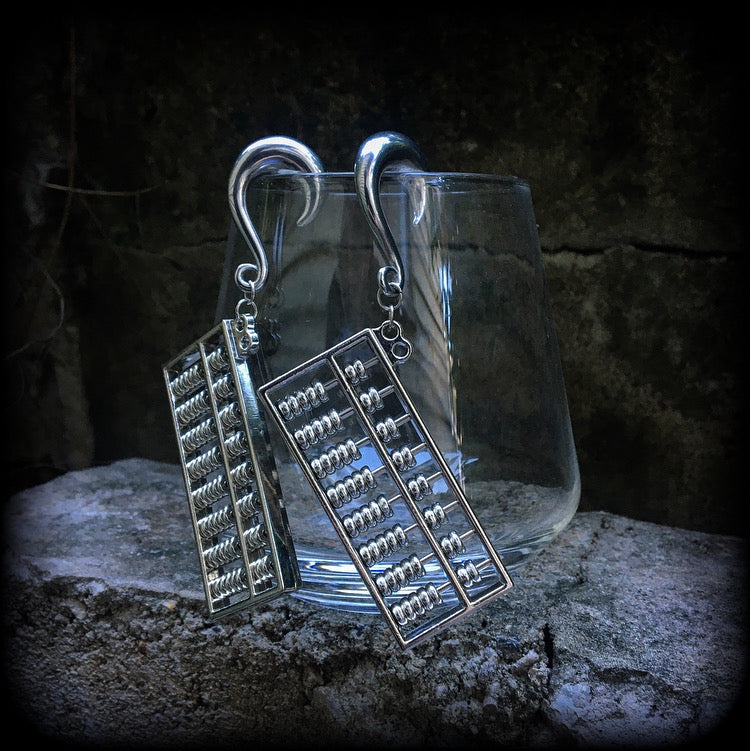 Abacus gauged earrings-Silver ear weights