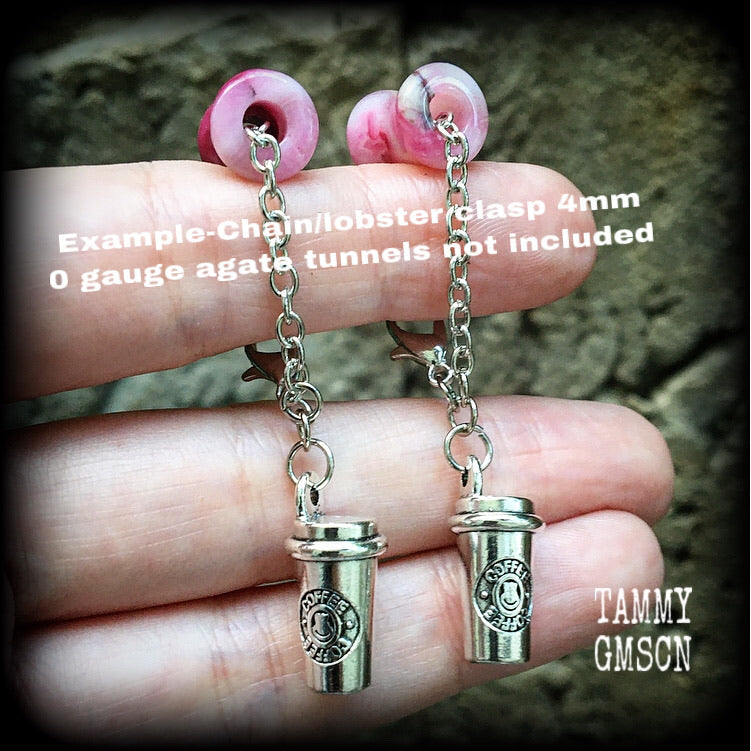 Coffee cup earrings Coffee earrings Thermos flask 4mm earrings Tunnel dangles 6 gauge tunnel earrings Ear hangers Body jewelry Body jewellery Stretched lobes Stretched ears