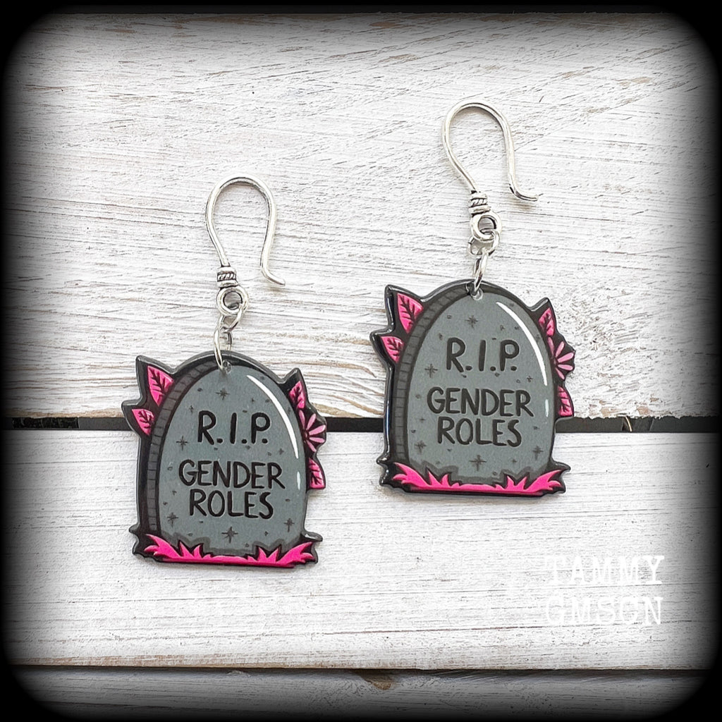 RIP gender roles earrings- Tombstone earrings