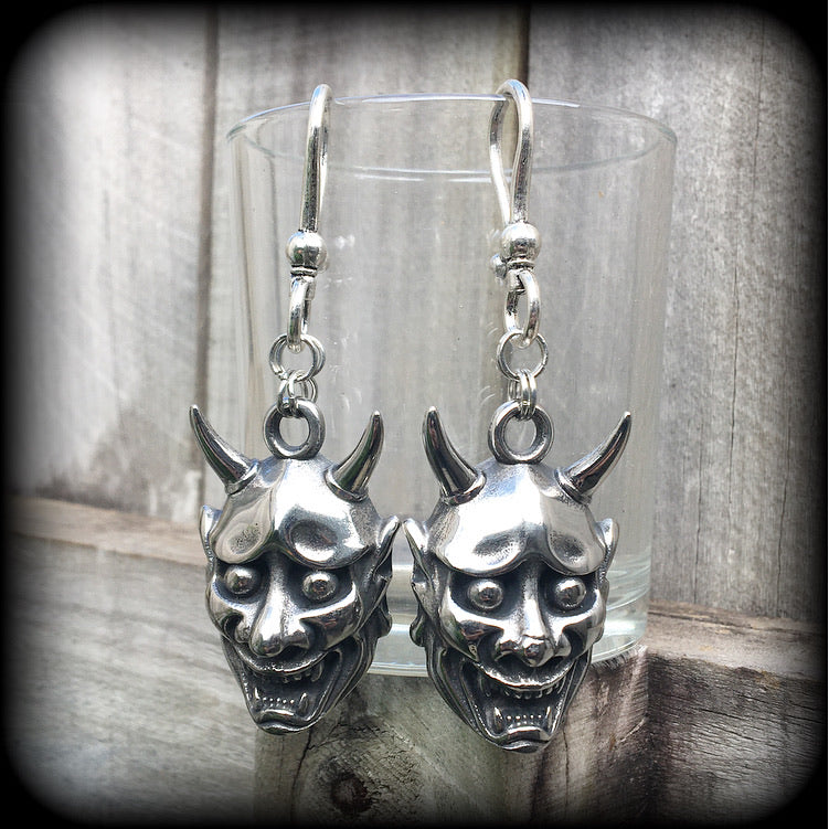 Hannya mask gauged earrings 