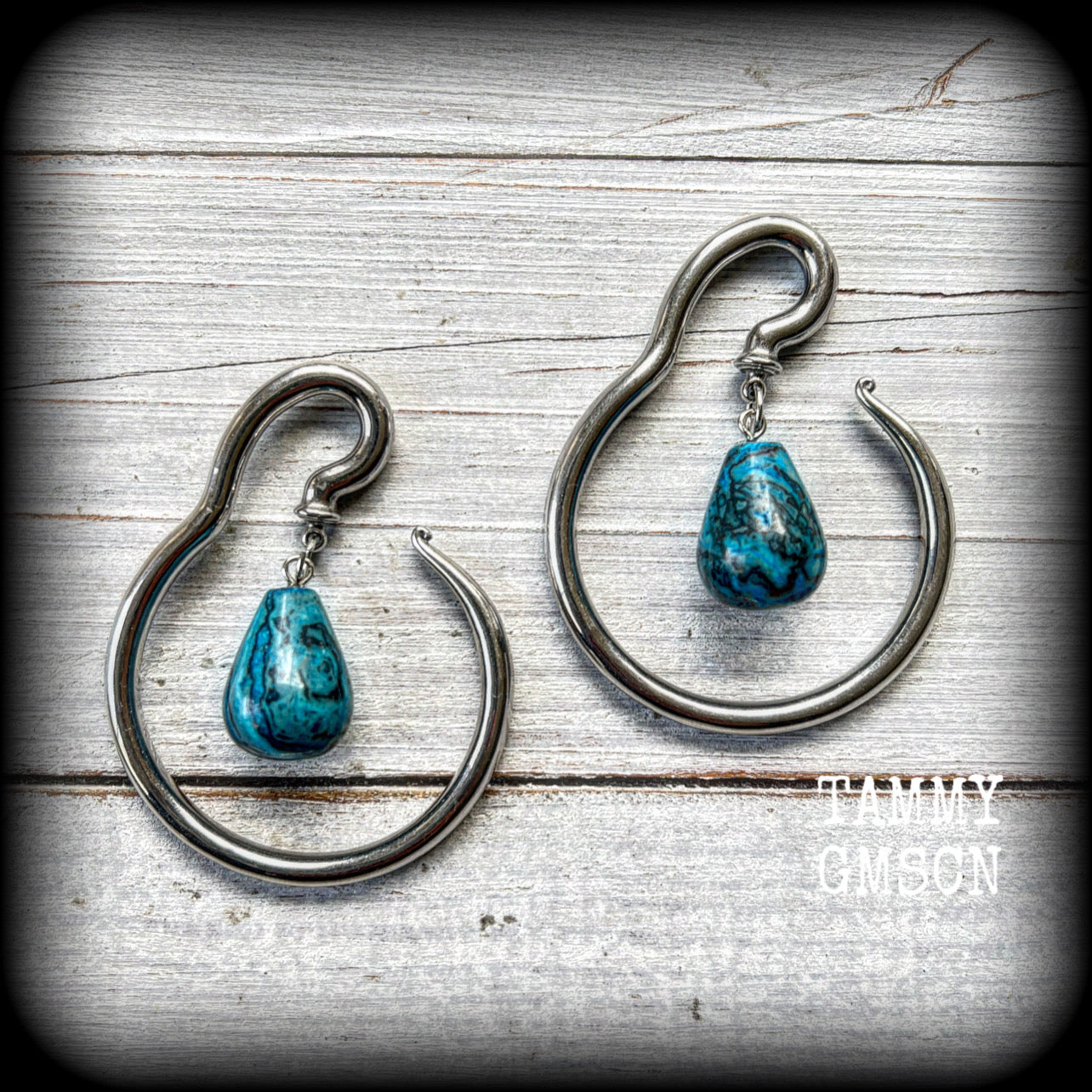 Blue lace agate ear hangers-Round hangers